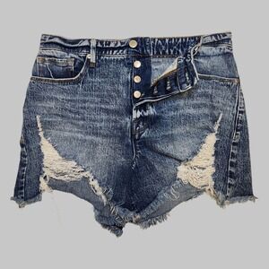 Good American Jean Shorts Size 6/28 Womens Blue Denim Distressed Bombshell